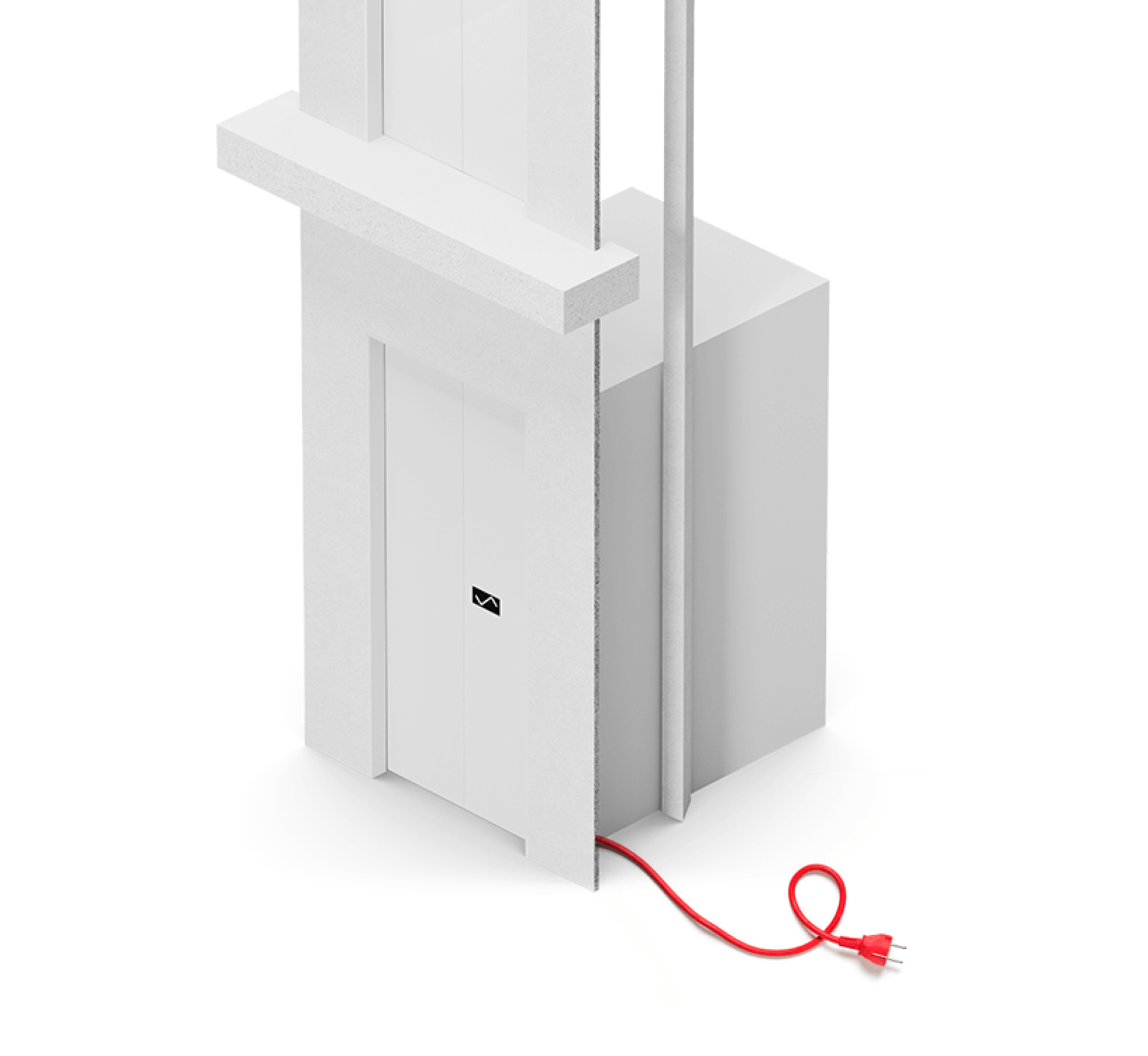 Illustration d’un ascenseur Schindler X8 avec une prise électrique rouge